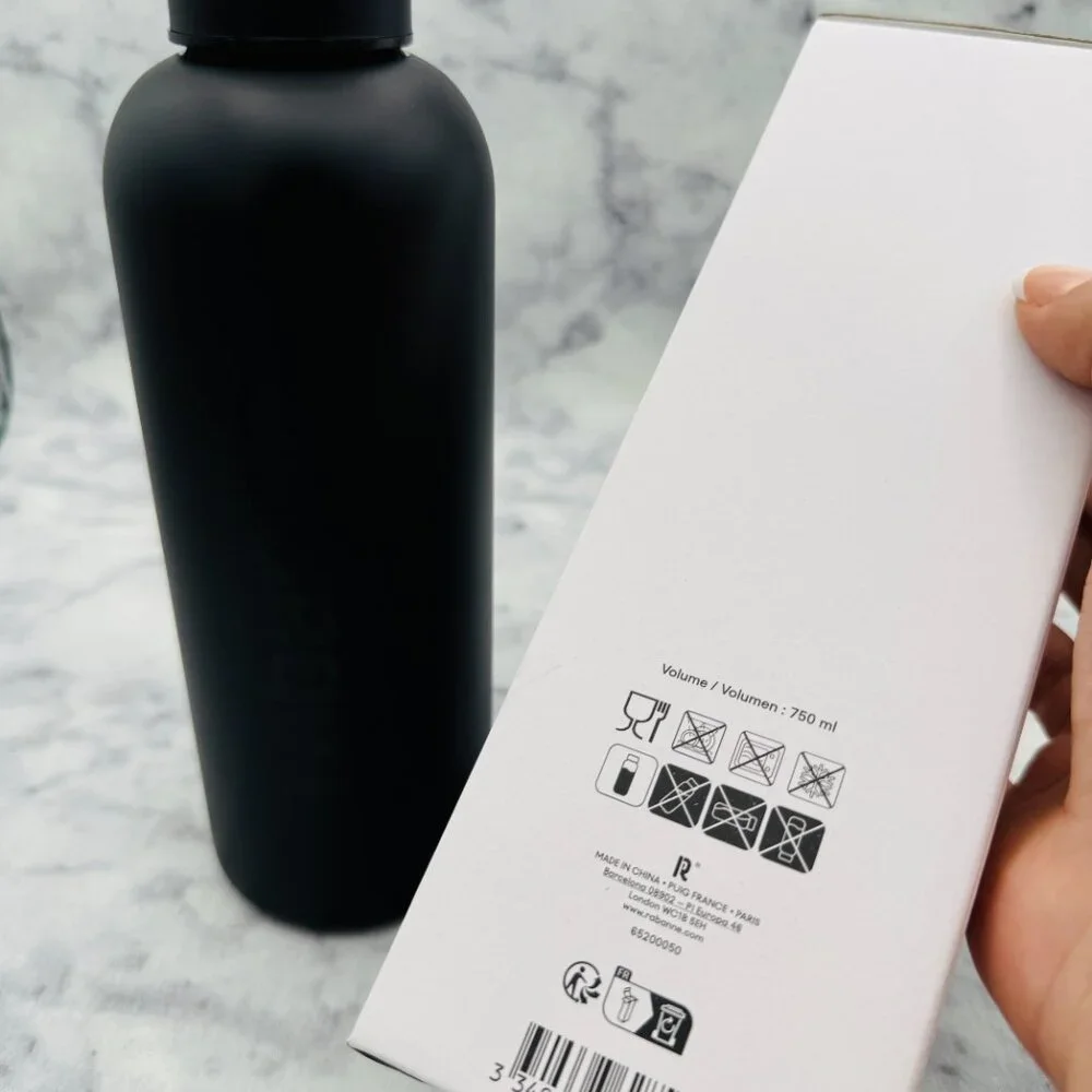 Paco Rabanne Invictus Water Bottle, Matte Black 750ml, Logo Design, Boxed - NEW